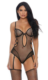 Black Fishnet Strappy Intimate Teddy Areous